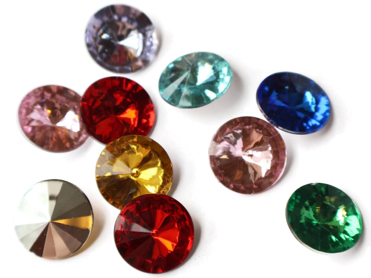 10 18mm Mixed Color Round Jewel Cabochons Plastic Rhinestone Gems Silver Foil Rivoli Back Cabochons